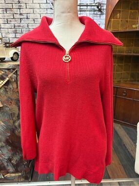Michael Kors Bright Red Half-Zip Turtleneck Sweater
